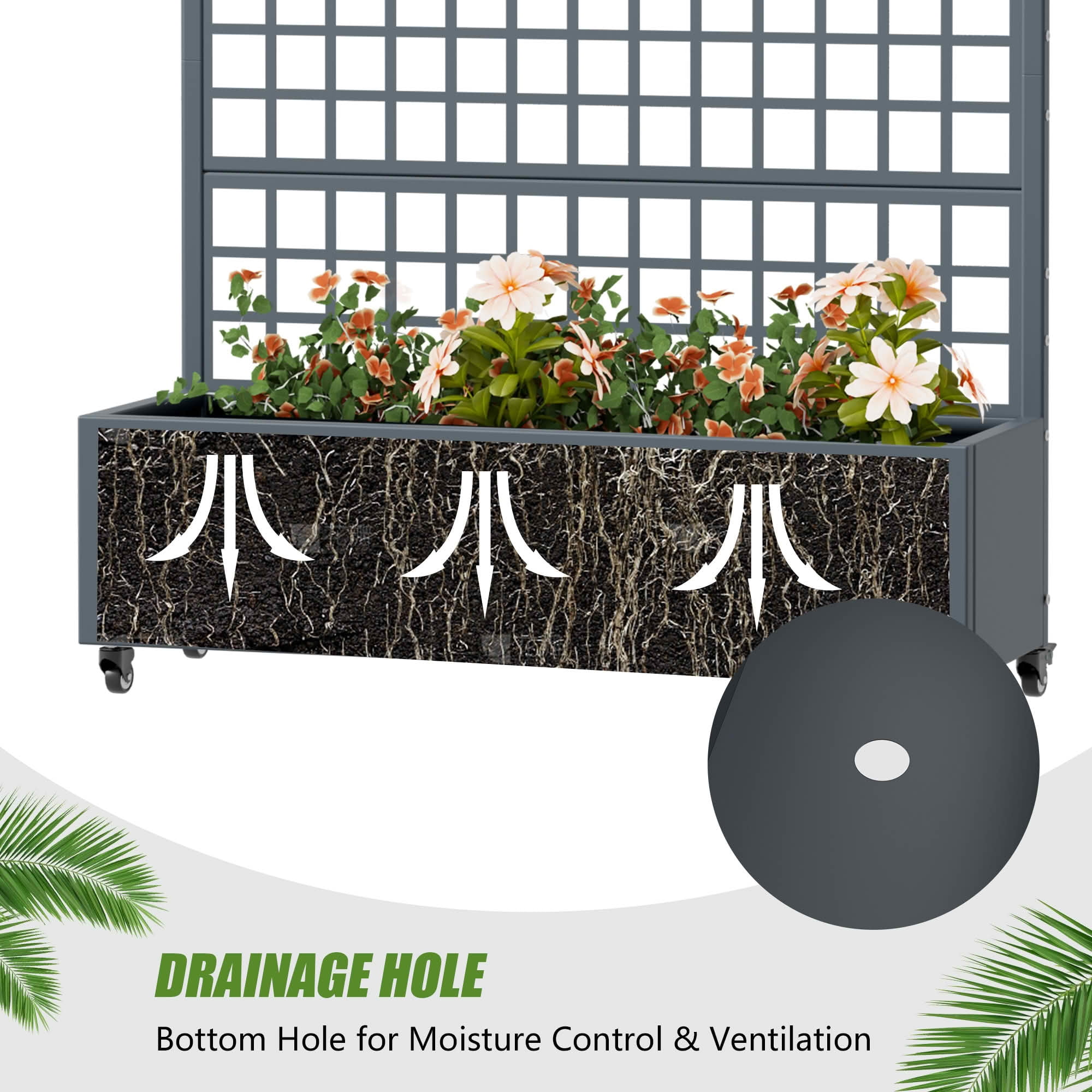 MAYEERTY 72X47" Metal Outdoor Cambrian Gray Privacy Screen with Planter Box for Backyard & Garden, 5 Piece Set