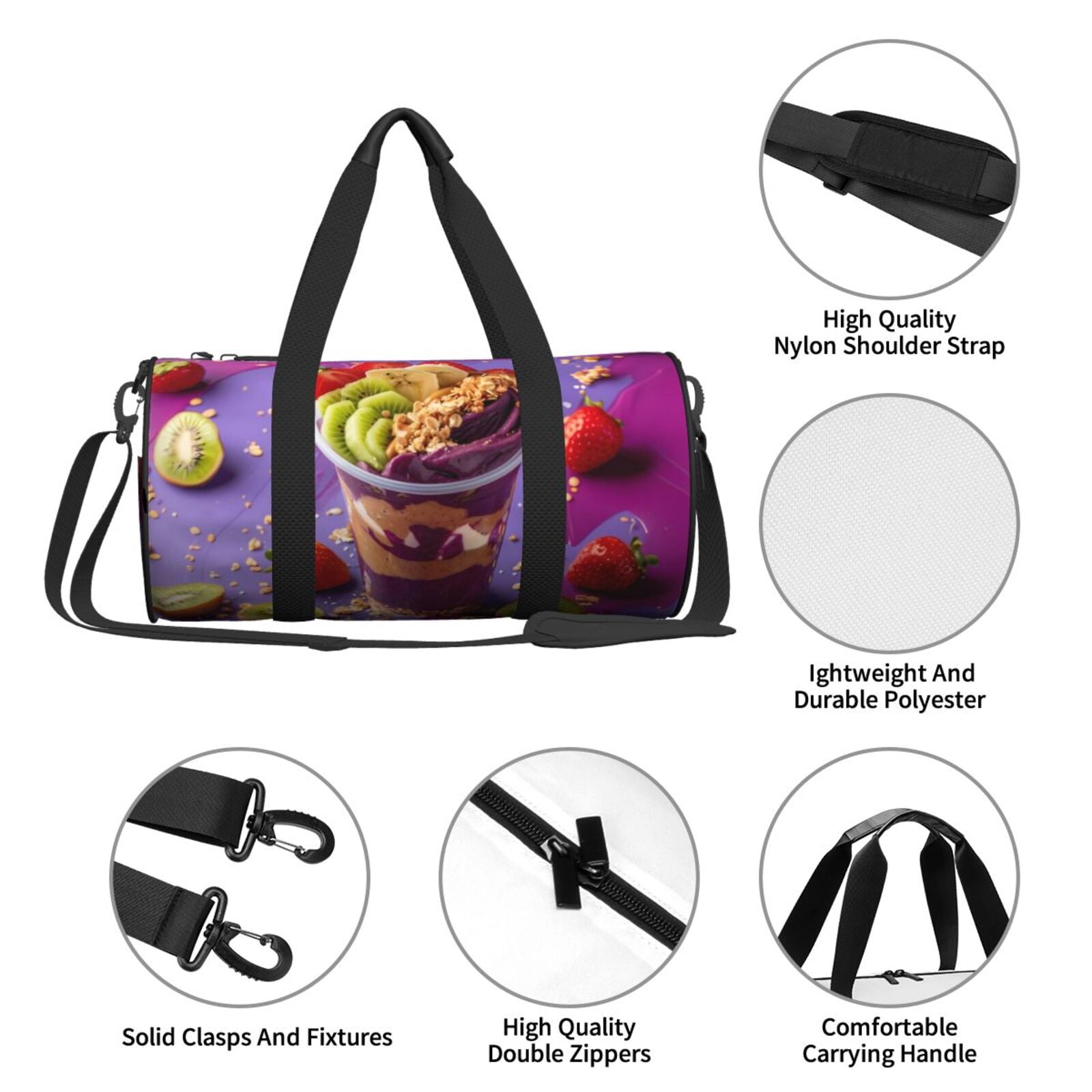 Vsdgher Fruit Parfait Colorful 45L Foldable Duffel Bag, Sports Gym Bag,Overnight Bag, Portable Weekender Bag for Airplanes