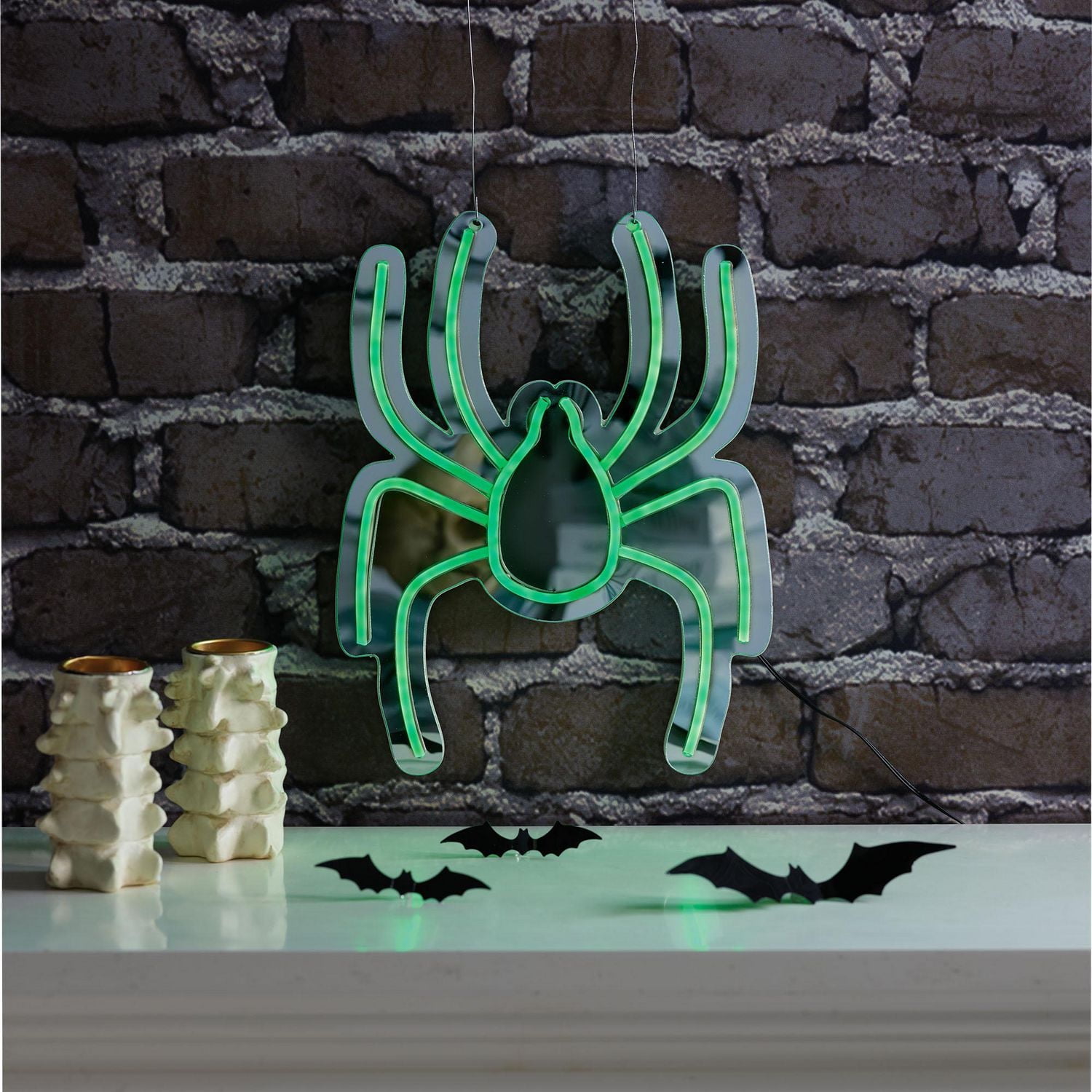 Mirror LED Neon-Style Lighted Spider Wall Décor - 12 inches
