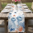 thumbnail image 4 of Coastal Jellyfish Table Runner 72 Inches, Ocean Nautical Starfish Coral Leaves Bed Runner Dresser Scarves Tabletop for Indoor Outdoor Parties/Ceremony/Banquet, 14" x 72", 4 of 9