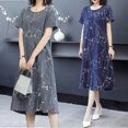 thumbnail image 1 of Leadingstar Femmes Robe Manches Courtes Col Rond Imprimé Taille en Vrac Robe Midi d'Été, 1 of 5