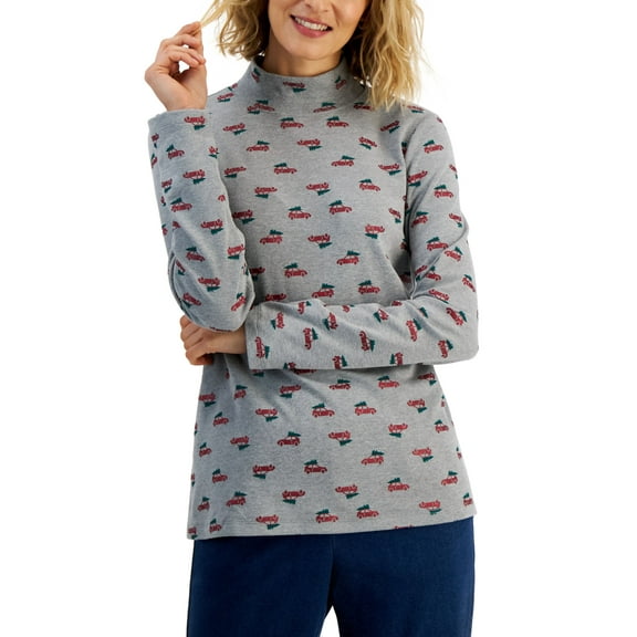 Women's Printed Mock-Neck Top Smoke Grey Heather M