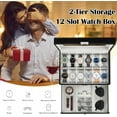 thumbnail image 3 of Bibana 12-Slot Watch Box with Lock, PU Leather Jewelry Organizer with Glass Lid & 2 Drawers for Men and Women, 3 of 7