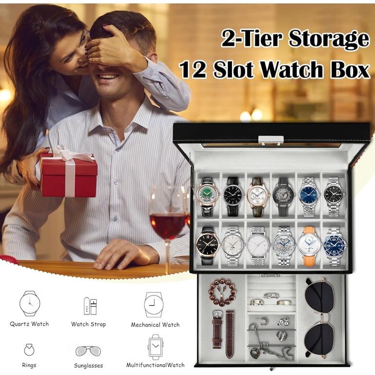 Bibana 12-Slot Watch Box with Glass Lid & Lock photo 3