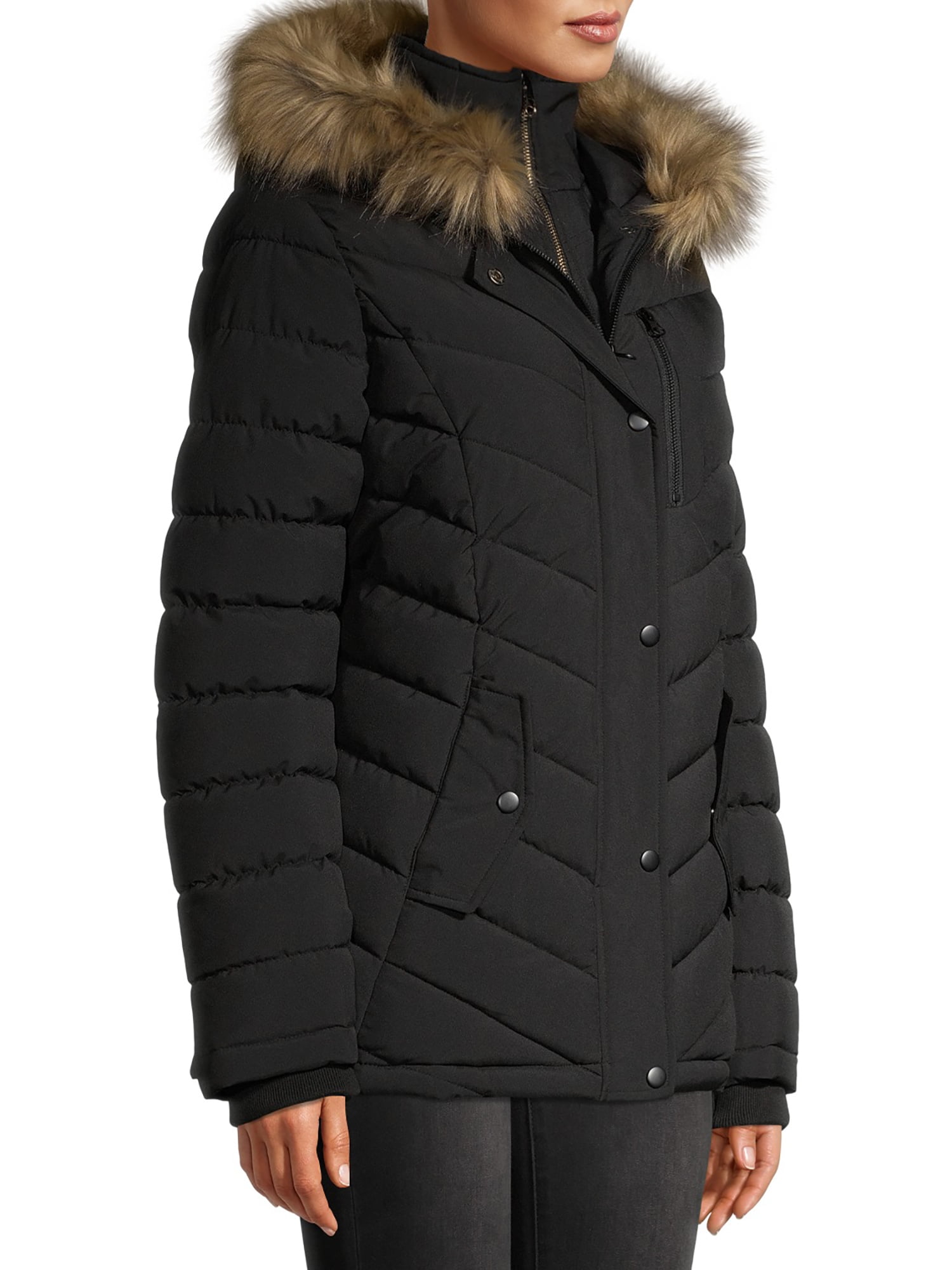 Swiss Tech Women s Bibbed Solarball Puffer Coat with Faux Fur
