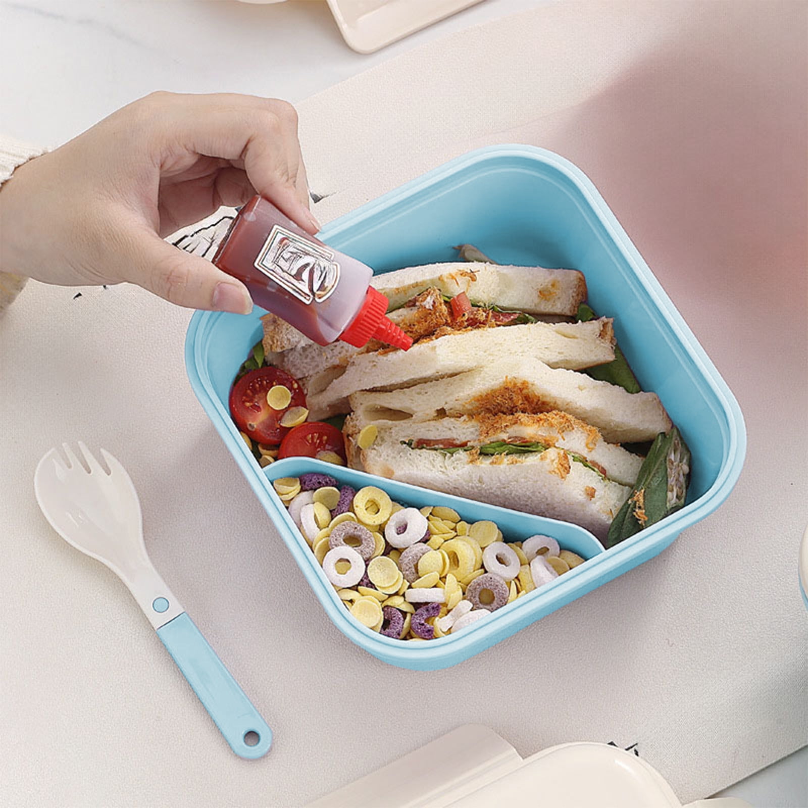 Werulen Microwave Safe Bento Box Sealed Compartment Divided,Home Office Picnic Fruit Meal Storage,Lunch Box Container,Food Storage Case,Microwave Meal Box