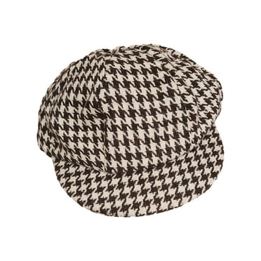 Womens Brown Houndstooth Newsboy Hat Cap