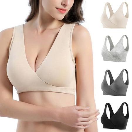 CFLVAEK Women s Maternity Wrap Front Nursing Bra Ultra Comfort Wireless Maternity Bras No Padded Pregnancy Bralette Seamless Vest Type Bras Dark Gray M