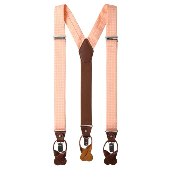 Jacob Alexander Men's Polka Dot Y-Back Suspenders Braces Convertible Leather Ends and Clips - Peach