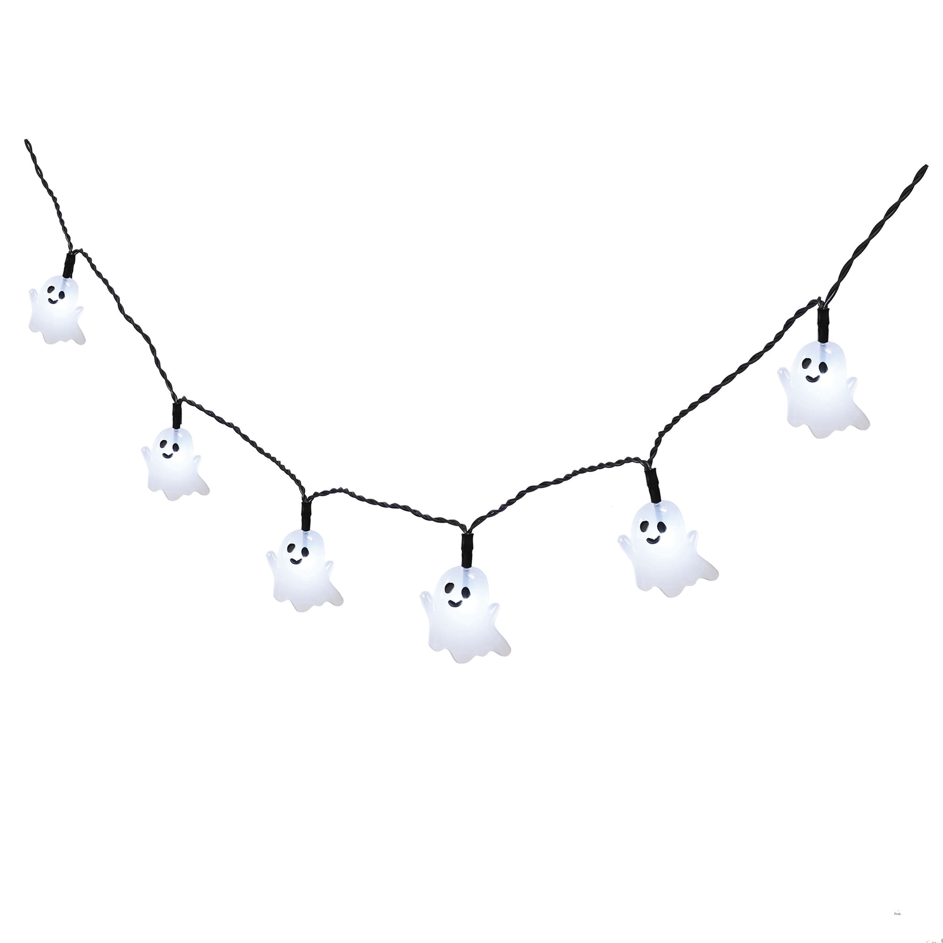 Indoor 10-Count Battery-Operated LED Ghost String Lights, Cool White, 3', Halloween by Way To Celebrate