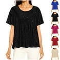 thumbnail image 1 of RKSTN Women's Oversized Sequin T Shirts Summer Sparkly Glitter Crewneck Ruffled Short Sleeve Shirts Pullover Top Womens Casual Solid Plus Size Round Neck Loose Double Layer Shimmer Effect Tee Shirt, 1 of 9