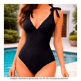 thumbnail image 4 of Traje de Baño Ocean Pacific para Mujer Completo con Nudo en Tirante, Cuello V  Negro Talla G, 4 of 4