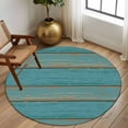 thumbnail image 2 of Round Rugs 5Ft, Teal Wood Grain Round Area Rug Washable Indoor Throw Carpet, Farmhouse Vintage Wooden Rustic Soft Non Slip Circle Rug for Cabinet Bathroom Home Decor Aesthetic, 2 of 8