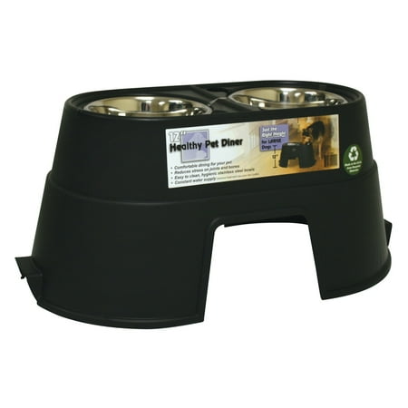 Healthy Pet Diner Double Dog Bowl Feeder - Recycled Black