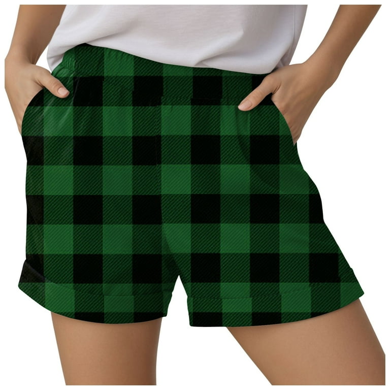 Jdkau Womens Shorts Checkered Print High Waist Shorts Casual Loose