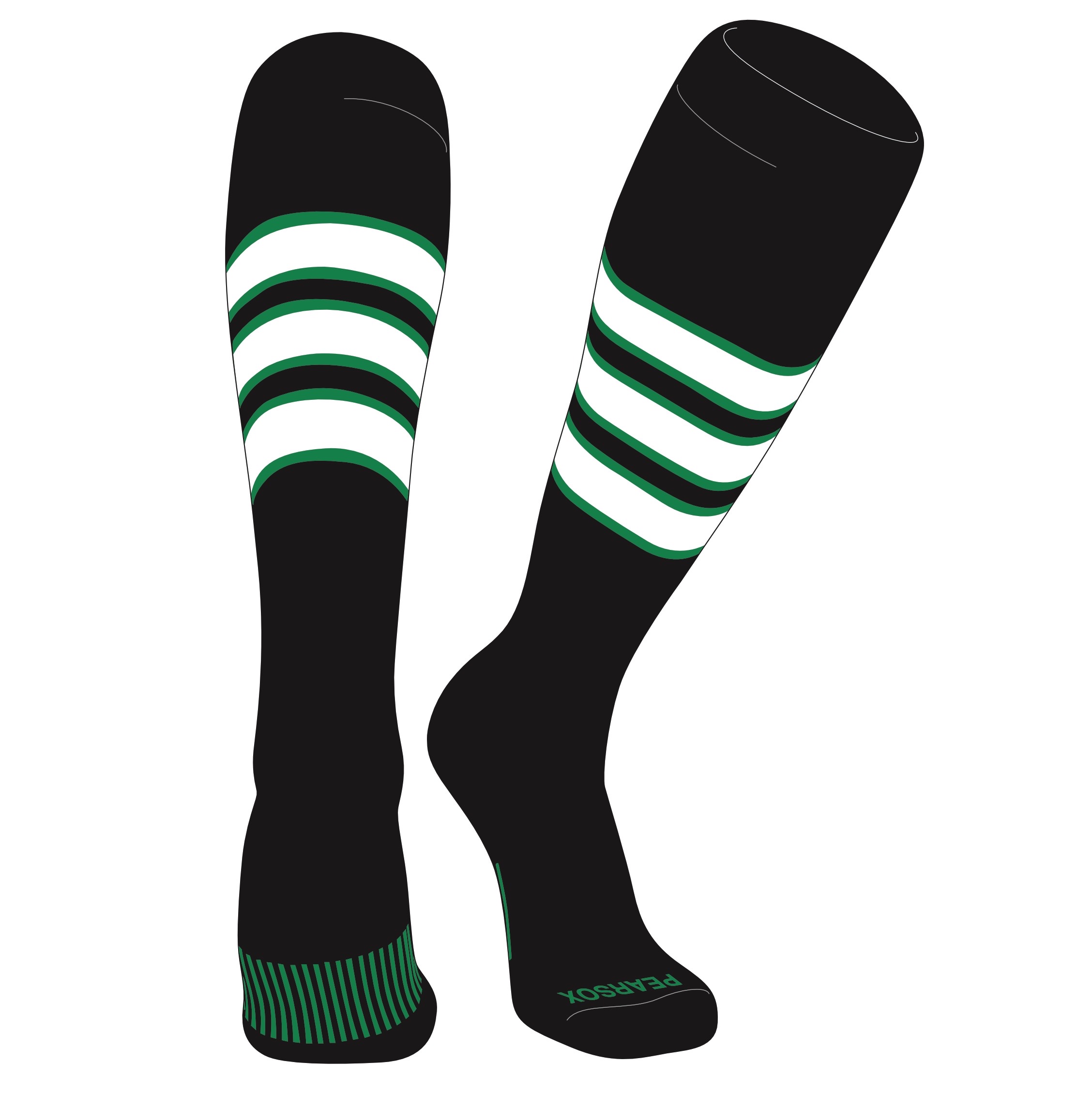 PEAR SOX Elite Baseball Knee High Socks (D) Black, Kelly Green, White
