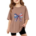thumbnail image 3 of CCRFTGI 4th of July Shirts for Children Girls Size 10-12 Short Sleeve Happy Bow USA Flag Summer Casual T-Shirts 1776 Festival Teen Girl Clothes Tops Light Brown 11-12 Years, 3 of 4