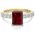 thumbnail image 3 of Gem Stone King 14K White And Yellow Gold Red Garnet and Lab Grown Diamond Engagement Ring for Women | 4.86 Cttw | Emerald Cut 10X8MM | Gemstone January Birthstone | Size 9, 3 of 6