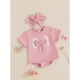 thumbnail image 4 of Miaouyo Newborn Girl Outfit, Short Sleeve Crew Neck Bow Bodysuit with Headband Summer Clothes, 4 of 9