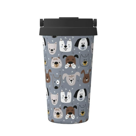 

Fuzoiu Cute Dog Faces Print Stainless Steel Travel Mug Vacuum Insulated Coffee Travel Mug Reusable Coffee Cup for Hot and Cold