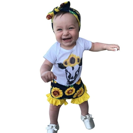 

nsendm Fall Must Haves Sunflowers Outfits Set Printed Floral Shorts Romper Girls Toddler Teens Clothes for Girls Fall Yellow 3-6 Months