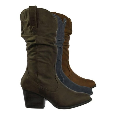 

Rancher07 by Bamboo Faux Fur Inner Lining Western Cowboy Block High Heel Dress Boots (Woman)