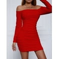thumbnail image 3 of RongHuan Bodycon Dress for Women Off Shoulder Mini Dress Elegant Long Sleeve Dresses Pleated Guest Gown, 3 of 6