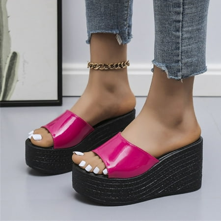 

kpoplk Womens Wedges Women s Platform Wedge Sandals Open Toe Sandals Ankle Strap Concise Summer Beach Sandal Shoes(Hot Pink)