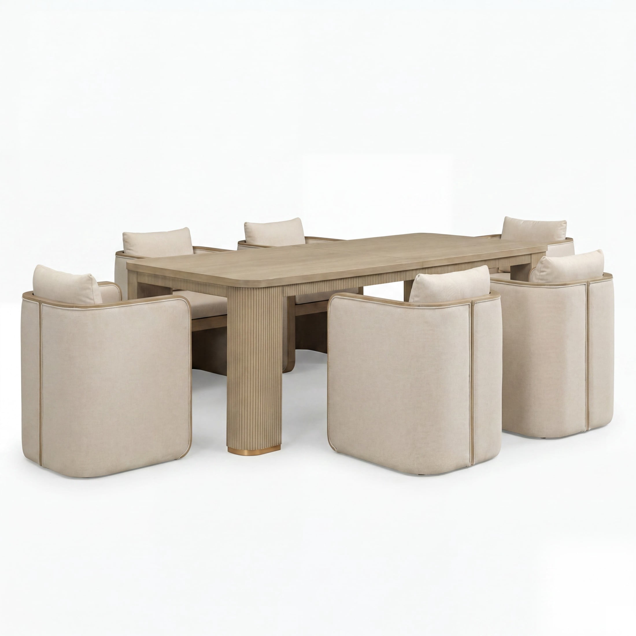 Christopher Knight Home 7-Piece Modern Dining Set, 90" Table with 6 Upholstered Armchairs, Light Ash+Beige