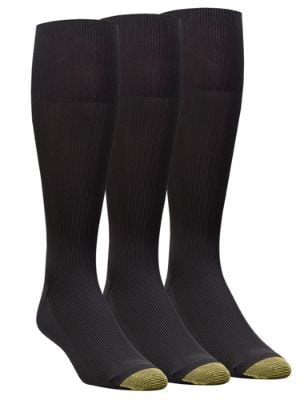 Gold Toe Men's 3-Pack Metropolitan Over-the-Calf Dress Socks,Black/Navy One Size 