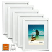 Cavepop 11x14 White Picture Frame with Ivory Mat Cut Opening to Display 8x10 Photo - Set of 5 Frames