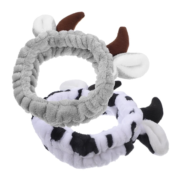 LOLIPPYY 2-Pack Spa Facial Headbands for Women, Flannel Fabric, Cow Horn Shape, Assorted Colors, Hair Holding for Makeup
