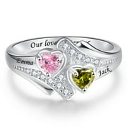 Personalized Names Infinity Promise Rings for Women 925 Sterling Silver Heart Rings with 2 Simulated Birthstones