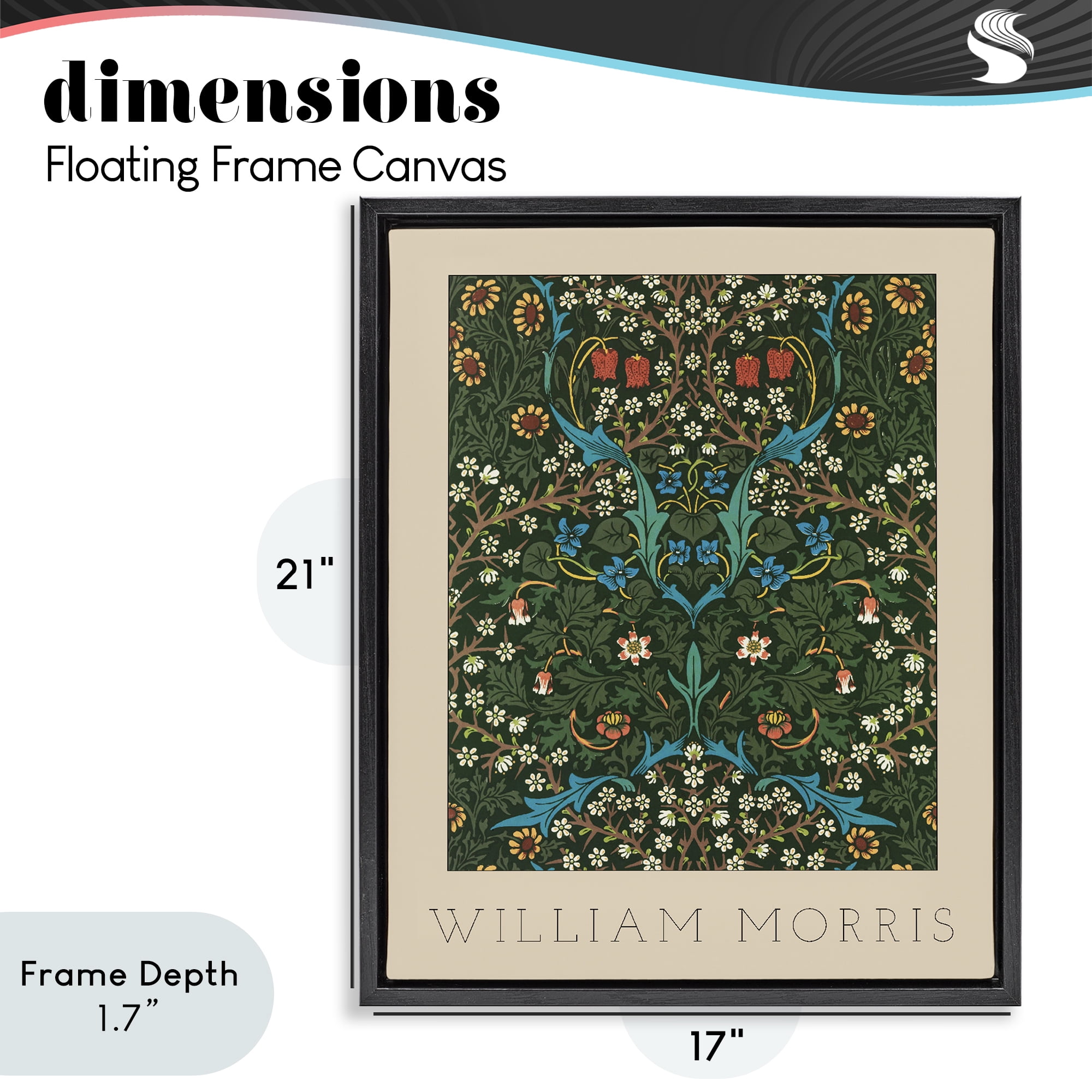 Stupell Industries Ornate Botanicals William Morris Black Framed Floater Canvas Wall Art, design by Lil' Rue
