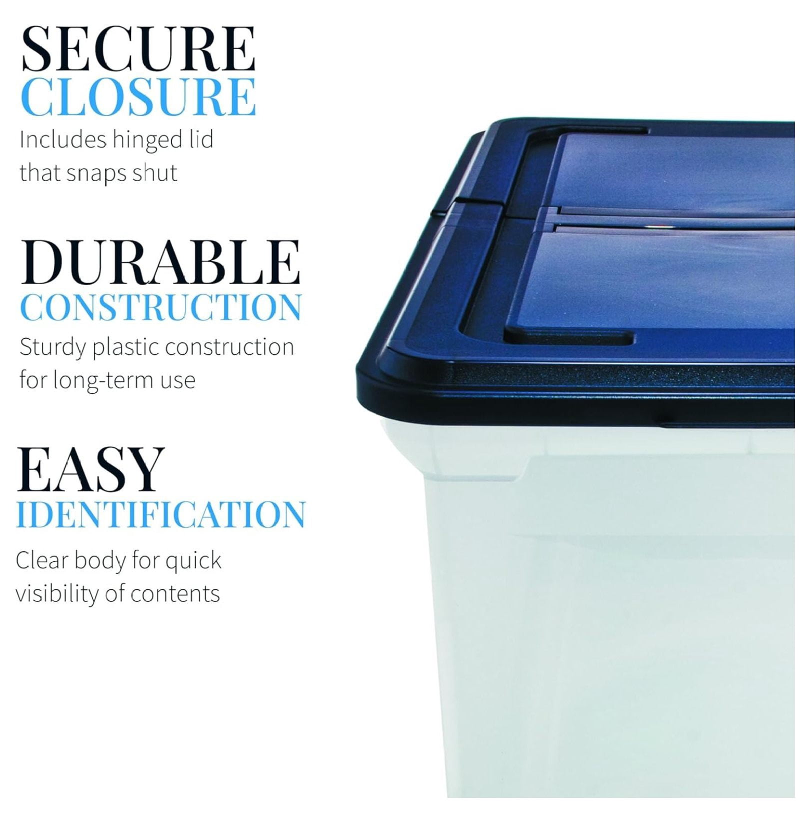 File Storage Document Organizer Box, Plastic File Tote with Hinged Lid for Hanging Files, Clear / Navy Color, Perfect for Hanging File Folders and Office Organization, File Organizer Single