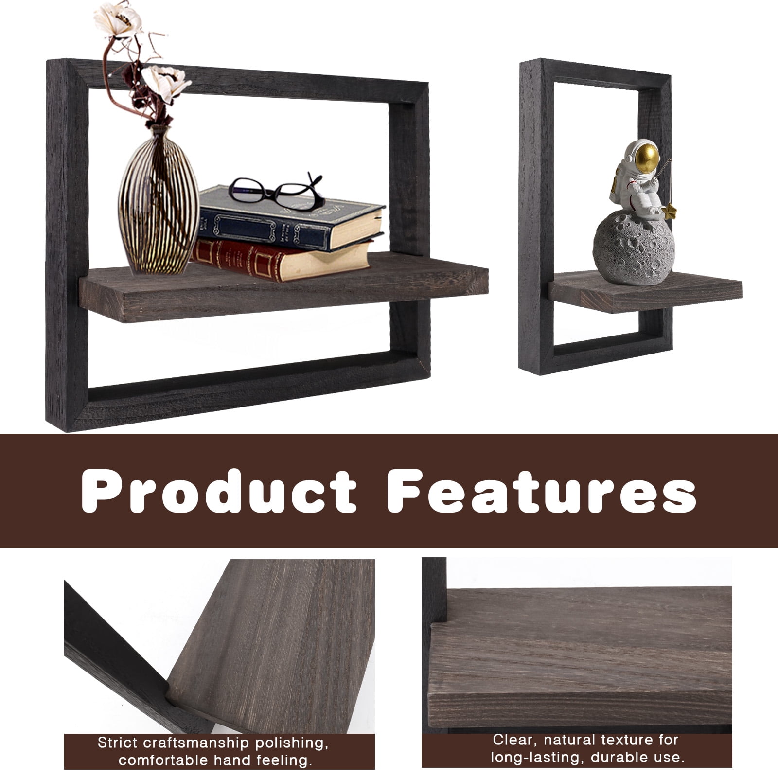 4PCS Square Floating Shelves Framed, Black Decorative Shelf for Wall, Wall Decor for Home and Kitchen, Practical Wall Art , Home Decorations, Living Room Storage
