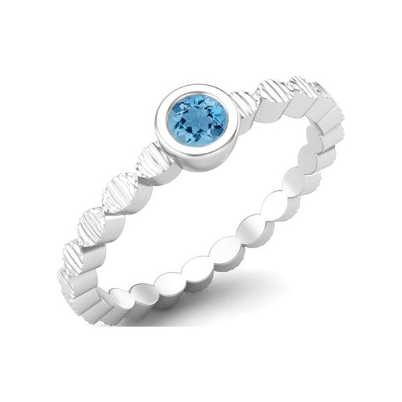 925 Sterling Silver 3mm Round Swiss Blue Topaz Stackable Mother's Day Gift Ring