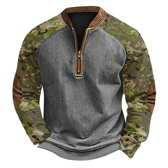 Men's Long Sleeve Camo Sweatshirt - Winter Neck Pullover Shirts for Men Plus Size