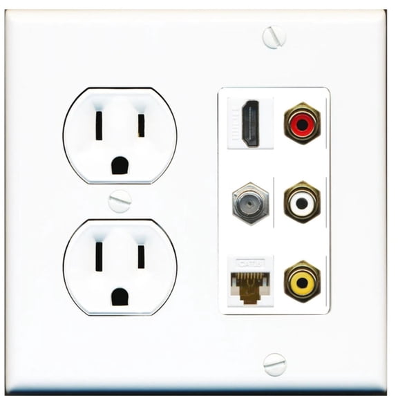 Ultra Spec Cables 1 Port HDMI Cat6 Coax Composite RCA Wall Plate w/Round Power Outlet
