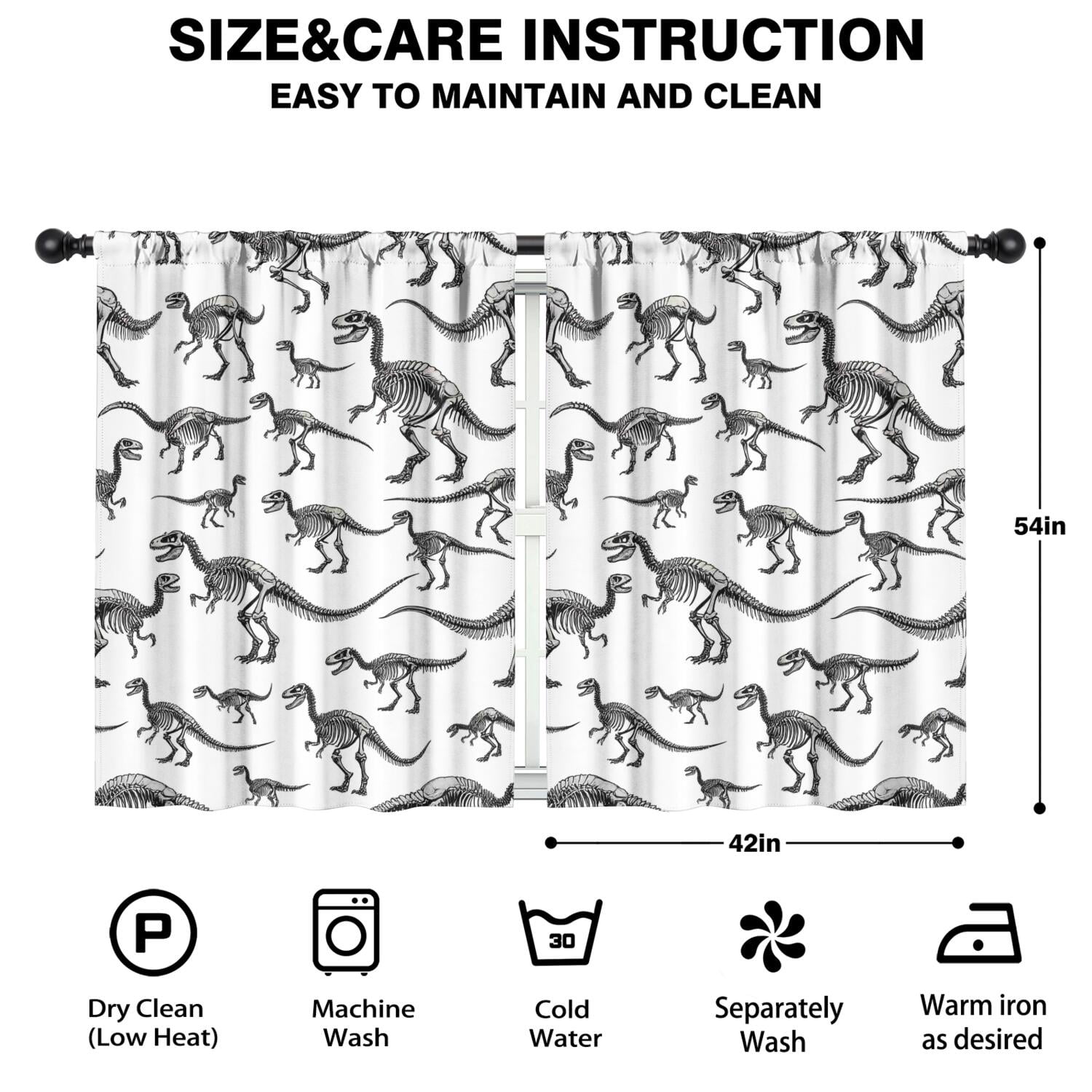 Blackout Kids Curtains,Cute Dinosaur Pattern Childrens Insulated Curtains Set Of 2,Bedroom Essentials,Toddler Room Decor 42x54in(106x137cm)