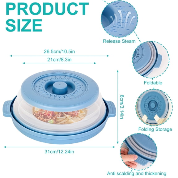 Blue Microwave Splatter Cover & Bottom Pad,2026 New Microwave Splatter Cover & Bottom Mat - 10.5 Inch Foldable Ventilated Cover, Heat-resistant Thickened Design, Made of Durable Plastic and Silicone