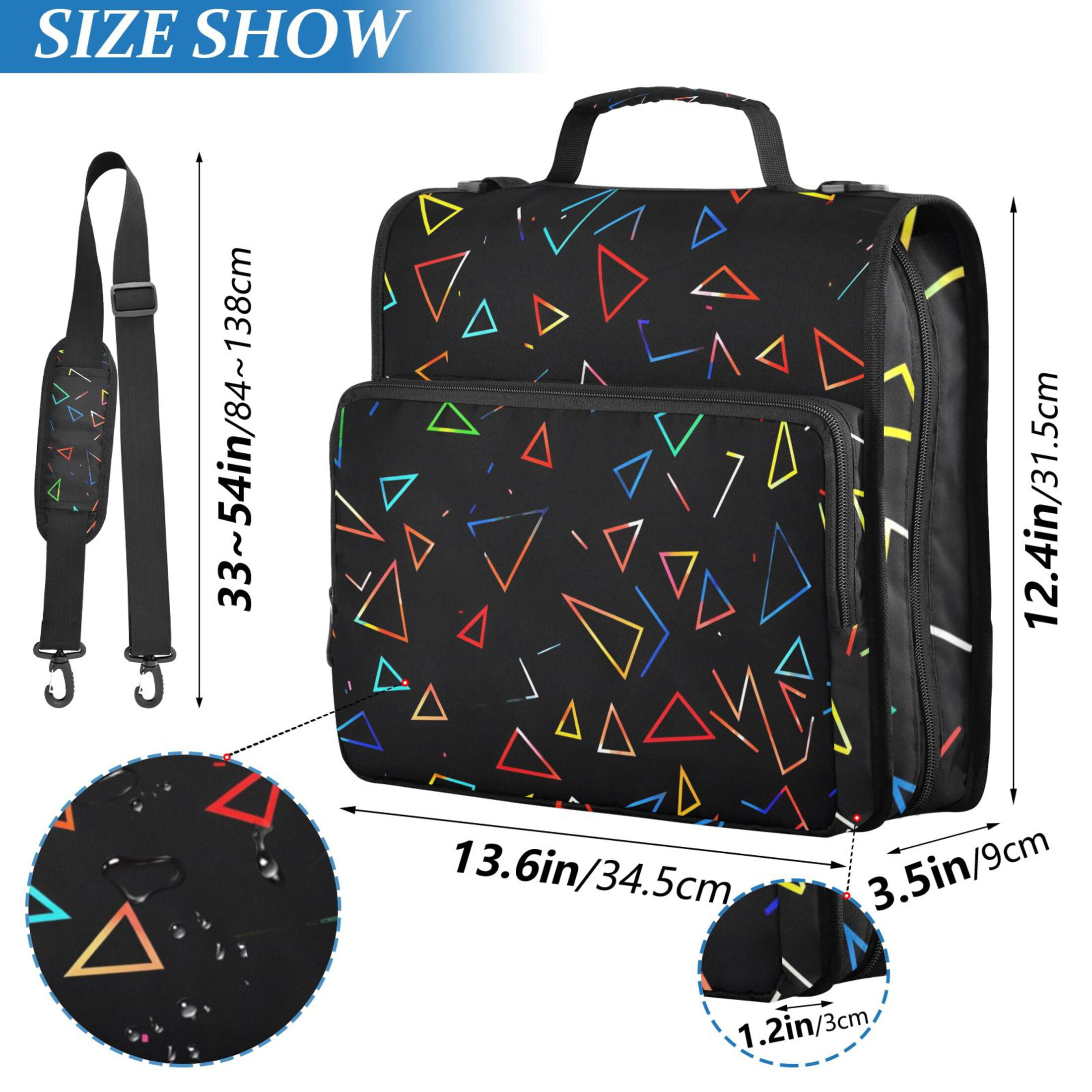 3 Ring Zipper Binder with Shoulder Strap Waterproof Trapper Keeper 2 Inch D-Ring 500 Sheets Capacity Color Triangle Lines