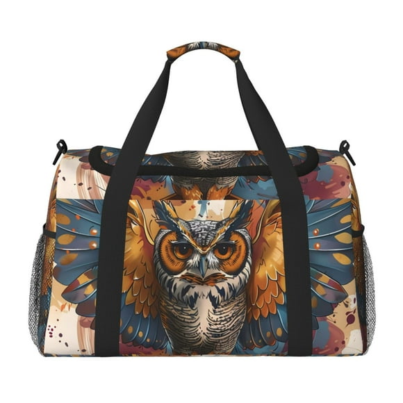 Fotbe Colorful Owl Tattoo Art Bolsa de Viaje con Estampado, Bolsa de Fin de Semana para Mujer con Compartimento para Zapatos, Bolsa de Gimnasio con Bolsillo Húmedo