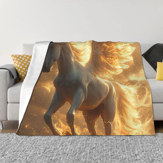 Fotbe Golden Winged White Horse Manta de Franela con Estampado, Manta Ultrasuave para Cama, Sofá, Auto, Hipoalergénica y Antibolitas-80"x60"
