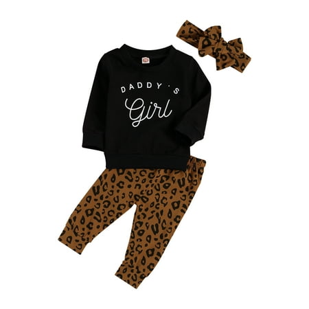 

Long Sleeve Round Neck Letter Print Pullover + Leopard Trousers + Headband Set