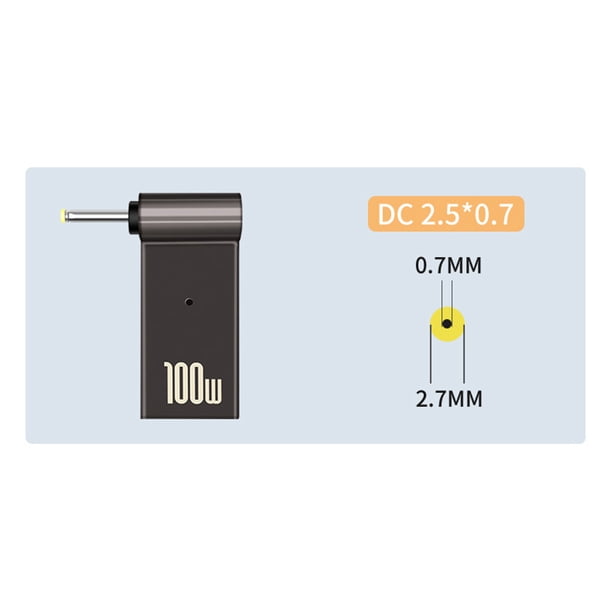 Adaptador de cargador de alimentación para PC PD USB tipo C hembra a enchufe macho de CC (2,5x0,7 mm)