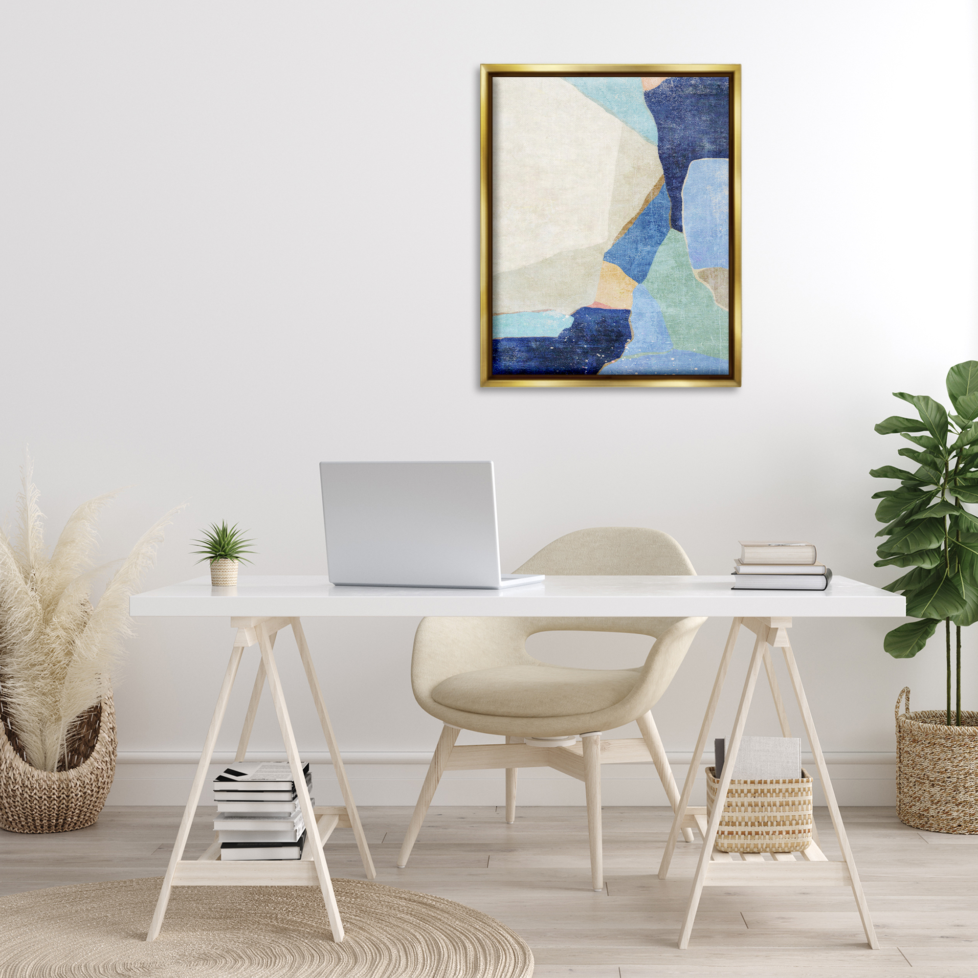 Stupell Industries Geometric Patterned Shapes Abstract Painting Gold Floater Framed Canvas Art Print Wall Art, 25 x 31