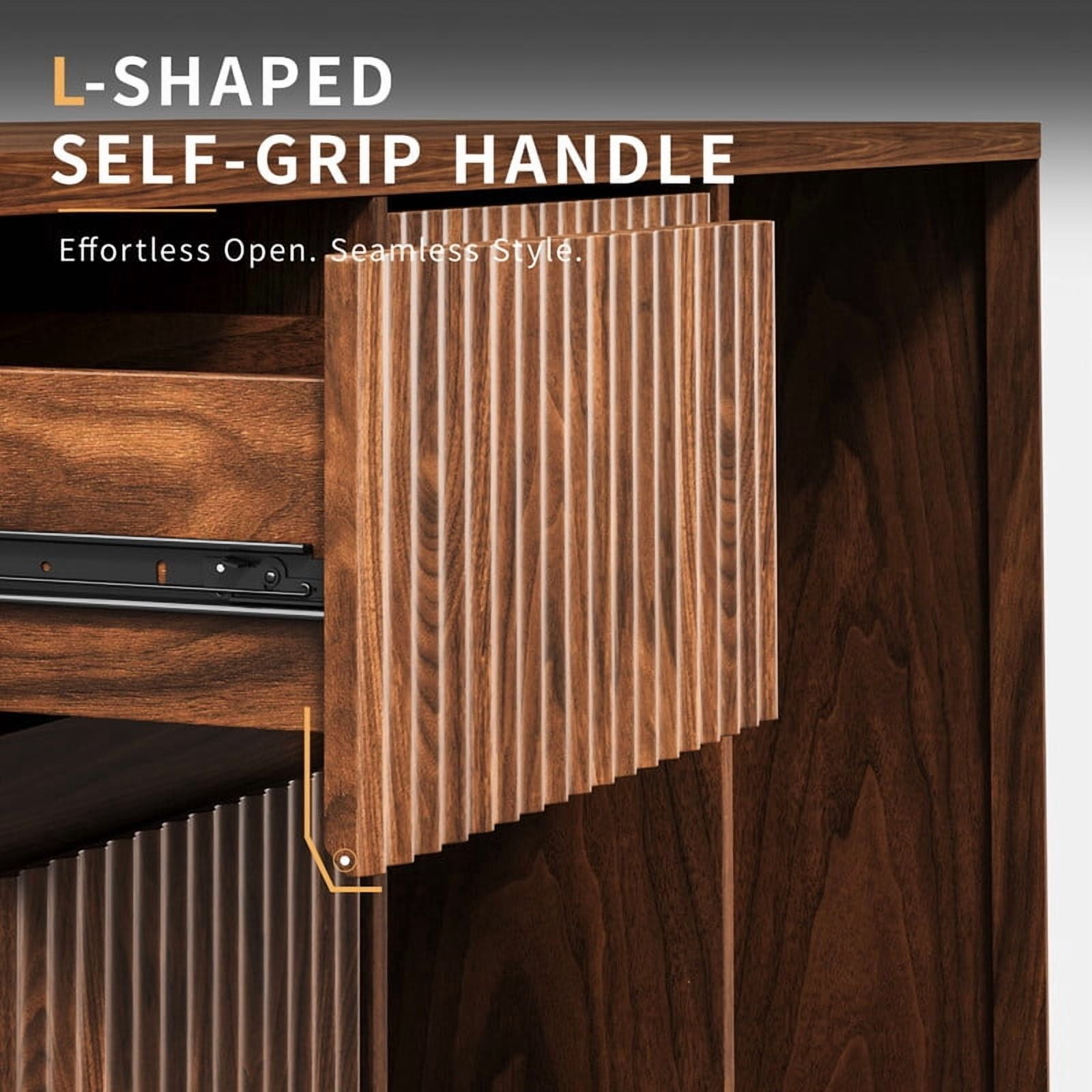 53.2"W Fluted-Door Kitchen Sideboard Buffet with Mini Fridge Nook, Freestanding Bar Wine Storage Cabinet with Charging Station