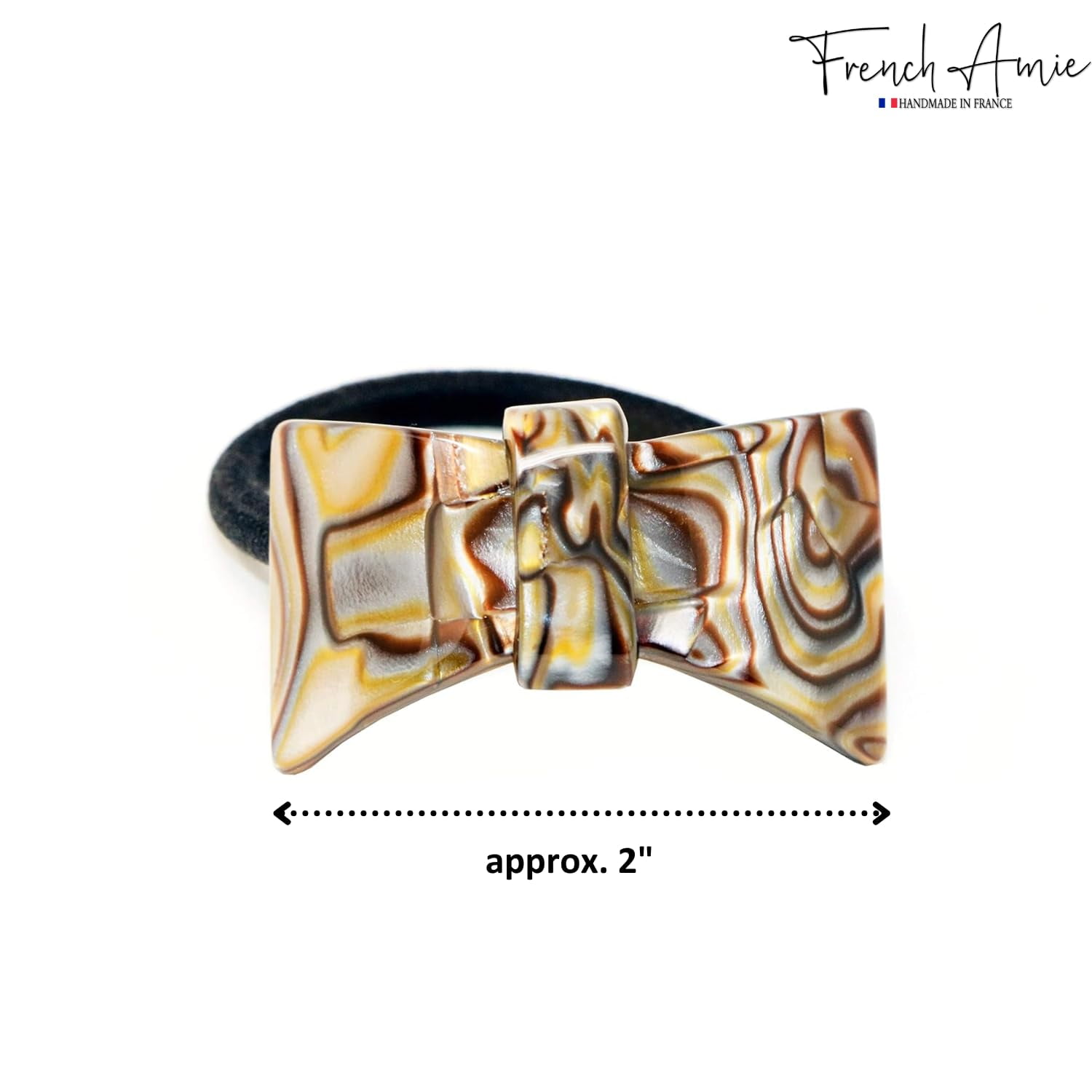 French Amie Bow Knot Handmade Celluloid Elastic Hair Tie for Women and Girls