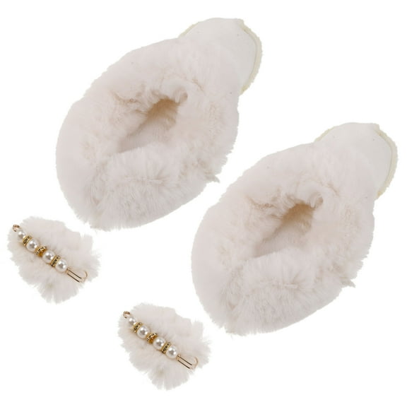 KONTONTY 1Pair Plush Slippers Liner Removable Warm Shoes Insoles White Fuzzy Foot Inserts